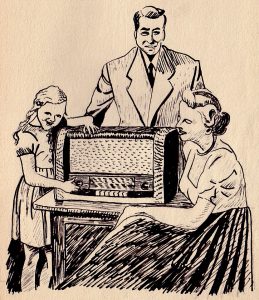 Kleinfamilie ums Radio