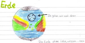 Ein Mädchen zoomt in der Urozean der Erde...
