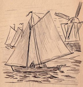 Segelboote mit Windmühle