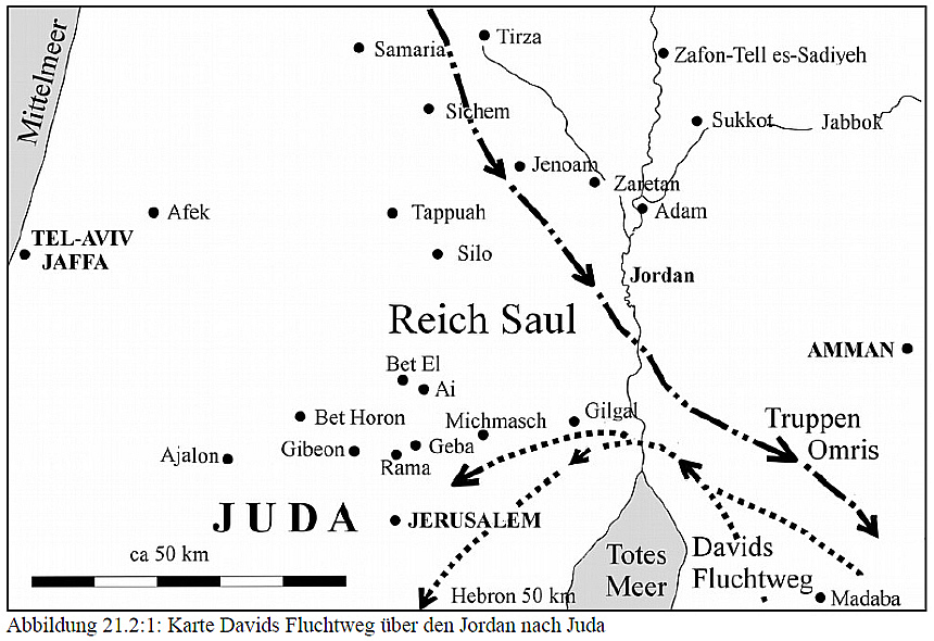 Skizze eines Fluchtweges aus Moab in Richtung Juda