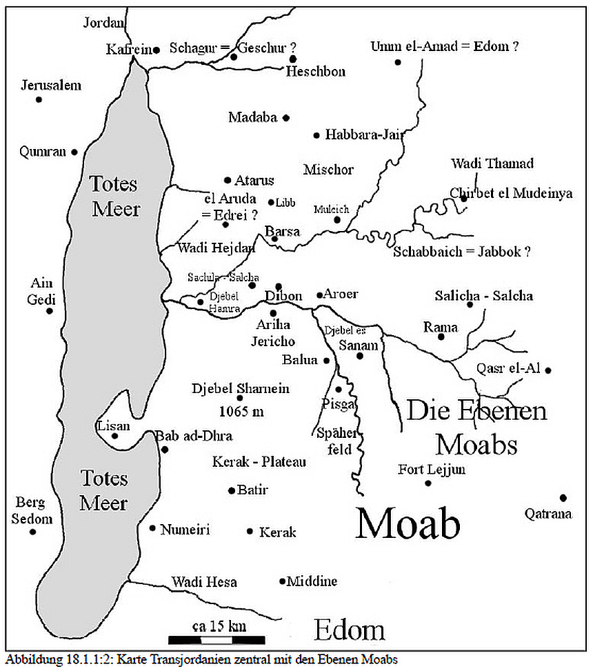 Skizze der Ebenen Moabs in Transjordanien