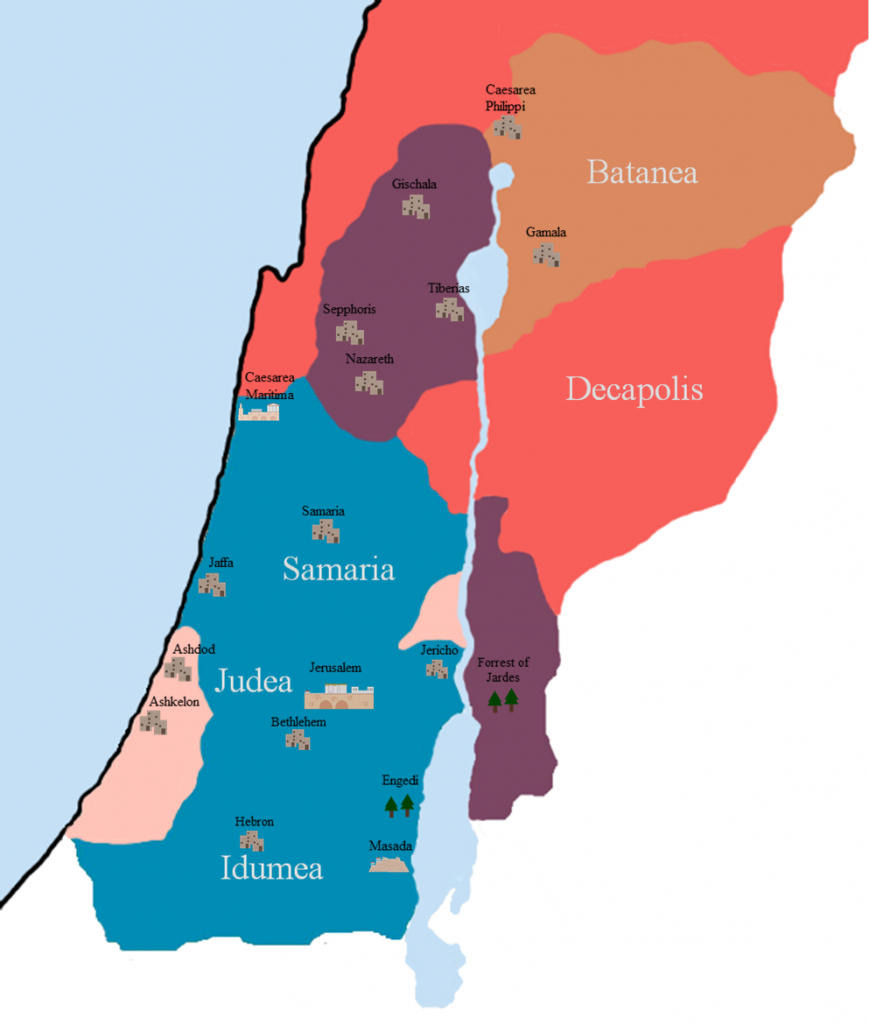 Stilisierte Landkarte von Palästina zur Zeit Jesu